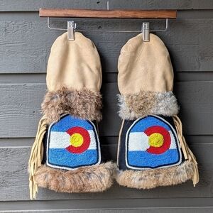 Astis Pike Leather Long Cuff Mittens Size Large Colorado Flag Unisex Polartec